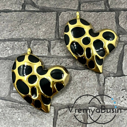 Сердце, 24х29 мм, подвеска из нержавеющей стали с эмалью и позолотой (1 шт.)