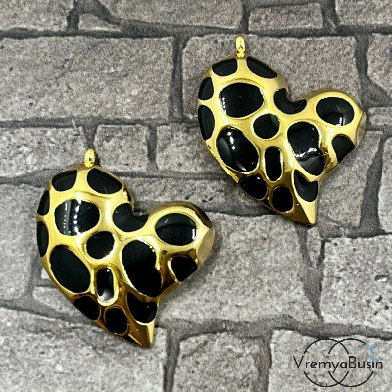 Сердце, 24х29 мм, подвеска из нержавеющей стали с эмалью и позолотой (1 шт.)