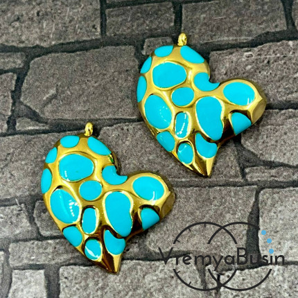 Сердце, 24х29 мм, подвеска из нержавеющей стали с эмалью и позолотой (1 шт.)