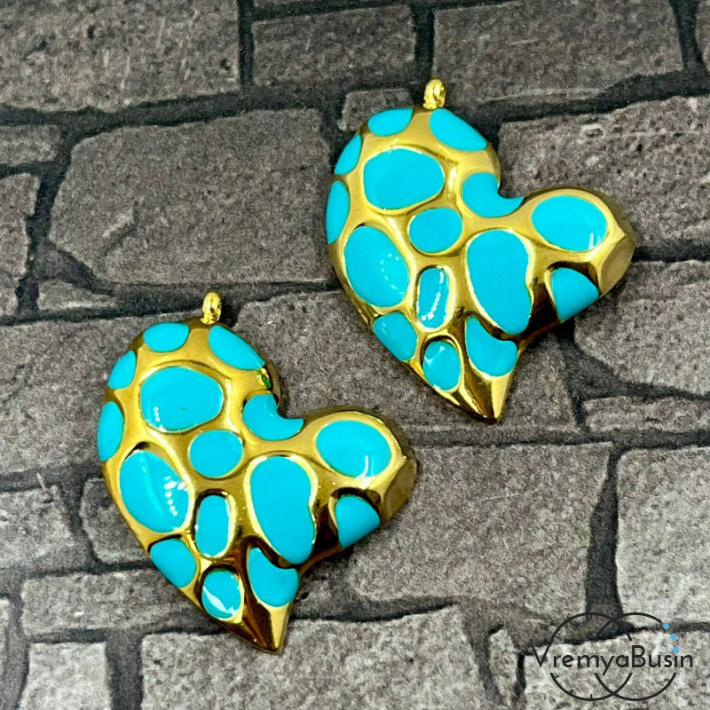 Сердце, 24х29 мм, подвеска из нержавеющей стали с эмалью и позолотой (1 шт.)