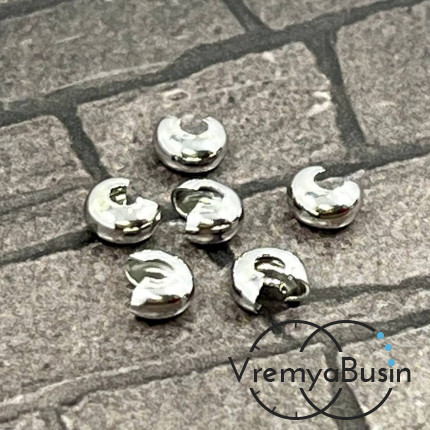 Покрытие для кримпов, 3х5 мм, латунь с родиевым покрытием  (1 гр., ок. 10 шт.)