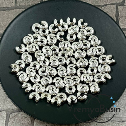 Покрытие для кримпов, 3х5 мм, латунь с родиевым покрытием  (1 гр., ок. 10 шт.)