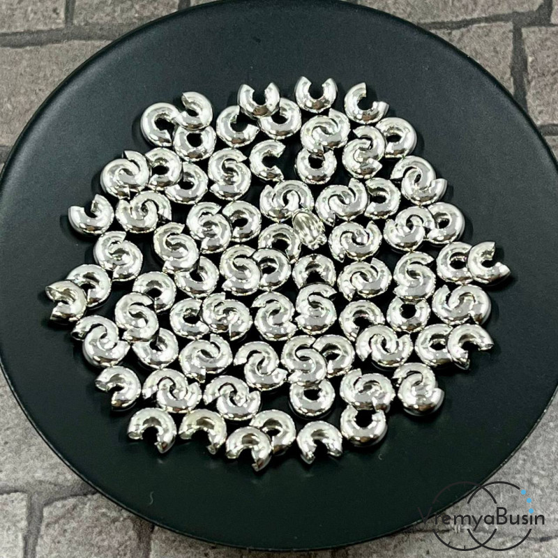 Покрытие для кримпов, 3х5 мм, латунь с родиевым покрытием  (1 гр., ок. 10 шт.)