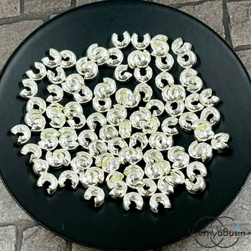 Покрытие для кримпов, 3х5 мм, латунь с посеребрением  (1 гр., ок. 10 шт.)