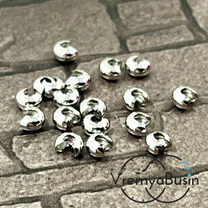 Покрытие для кримпов, 2х4 мм, латунь с родиевым покрытием  (1 гр., ок. 15 шт.)