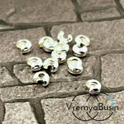 Покрытие для кримпов, 2х4 мм, латунь с посеребрением  (1 гр., ок. 15 шт.)