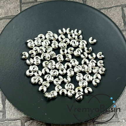 Покрытие для кримпов, 2х4 мм, латунь с родиевым покрытием  (1 гр., ок. 15 шт.)