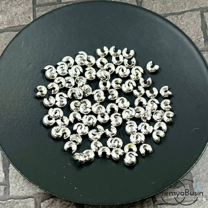 Покрытие для кримпов, 2х4 мм, латунь с родиевым покрытием  (1 гр., ок. 15 шт.)