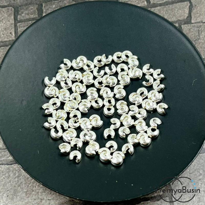 Покрытие для кримпов, 2х4 мм, латунь с посеребрением  (1 гр., ок. 15 шт.)