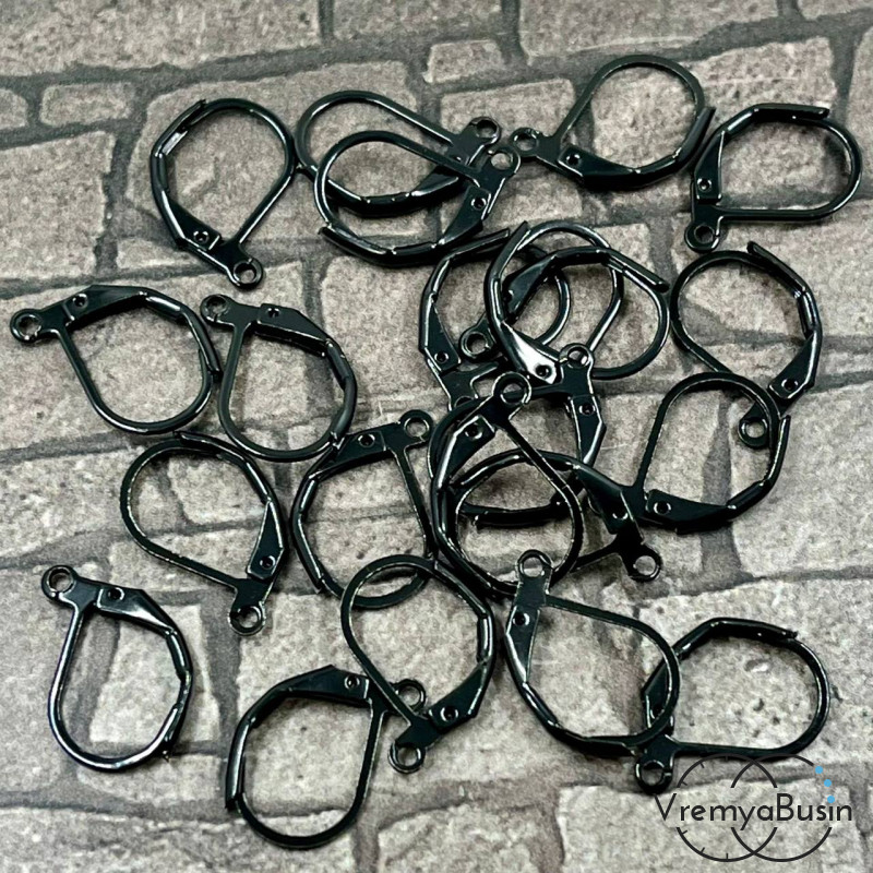 Овальные швензы с французским замком, цв. черный  (упак. 5 пар)