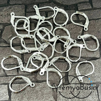 Овальные швензы с французским замком, цв. серебро  (упак. 5 пар)