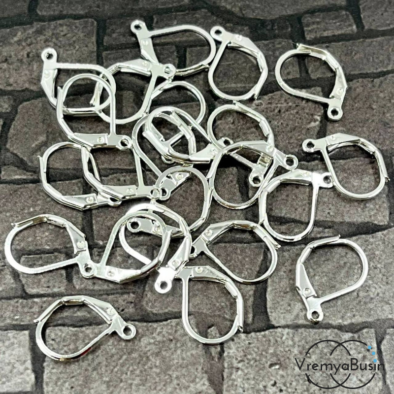 Овальные швензы с французским замком, цв. серебро  (упак. 5 пар)