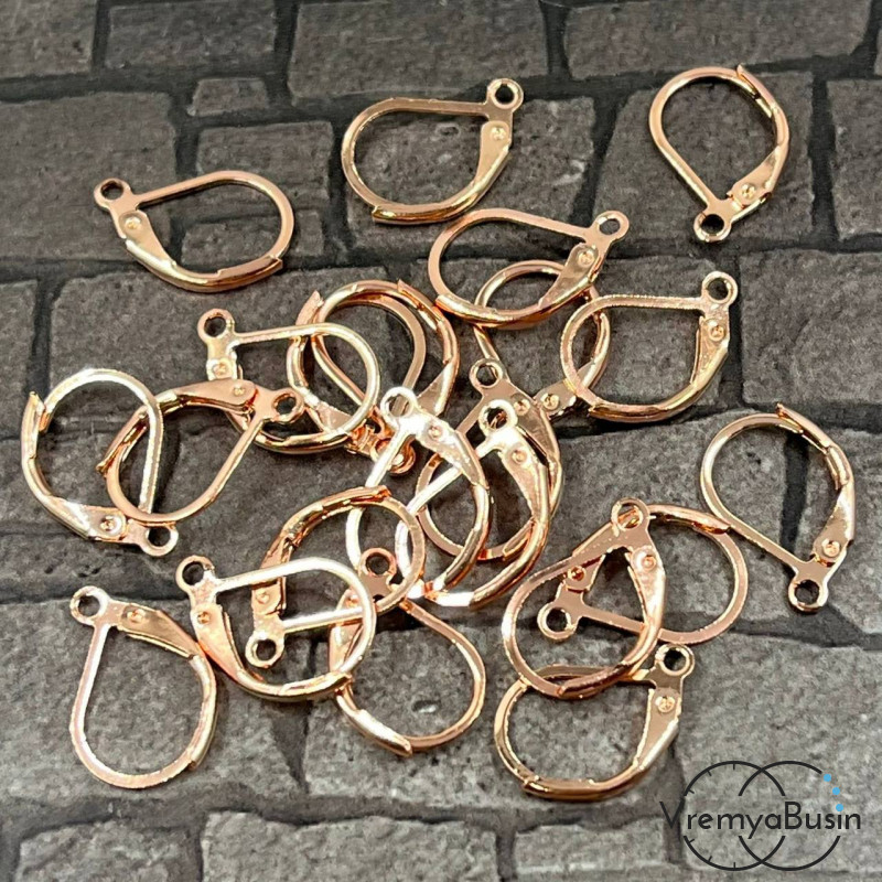 Овальные швензы с французским замком, цв. розовое золото  (упак. 5 пар)