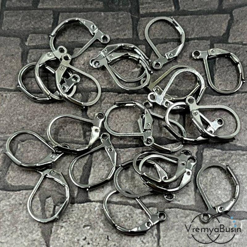 Овальные швензы с французским замком, цв. графит  (упак. 5 пар)