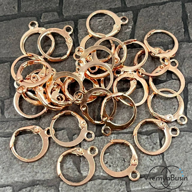 Круглые швензы с французским замком, цв. розовое золото (упак. 5 пар)