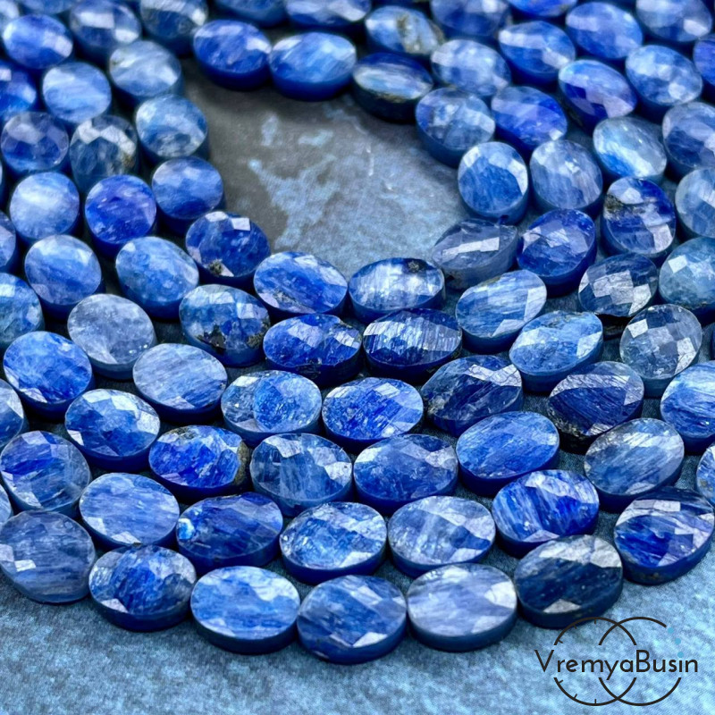 Кианит, овал плоский граненый 7х9 мм (1 шт.)