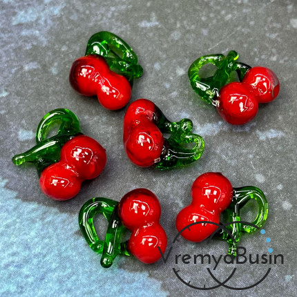 Подвеска из стекла "Вишня", 20х10 мм (1 шт.)