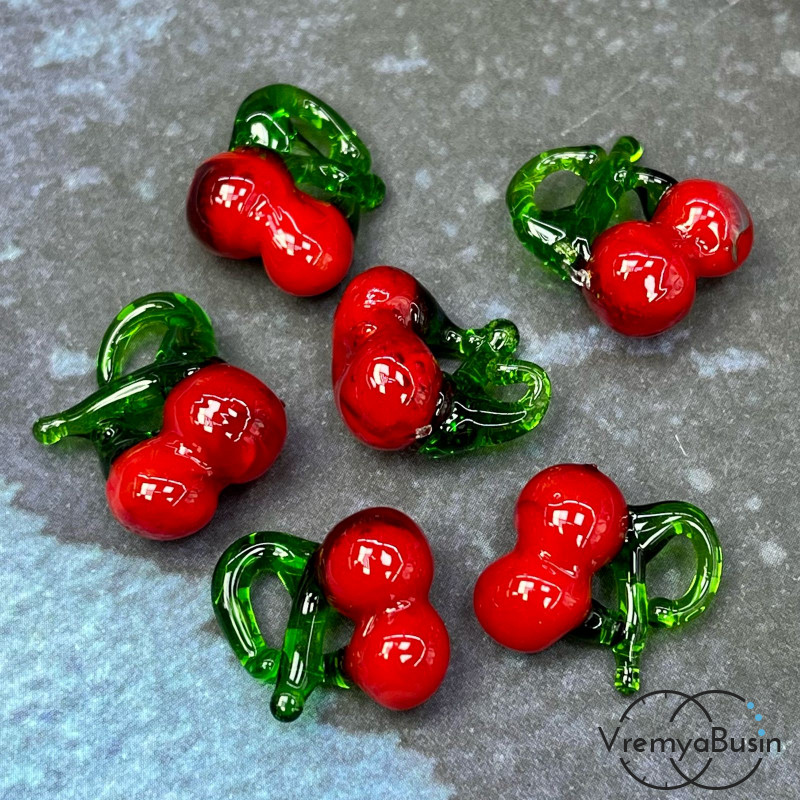 Подвеска из стекла "Вишня", 20х10 мм (1 шт.)