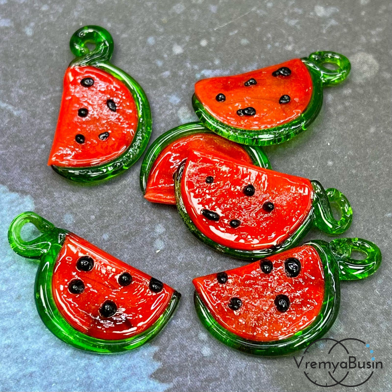 Подвеска из стекла "Арбуз", 30х15х5 мм (1 шт.)