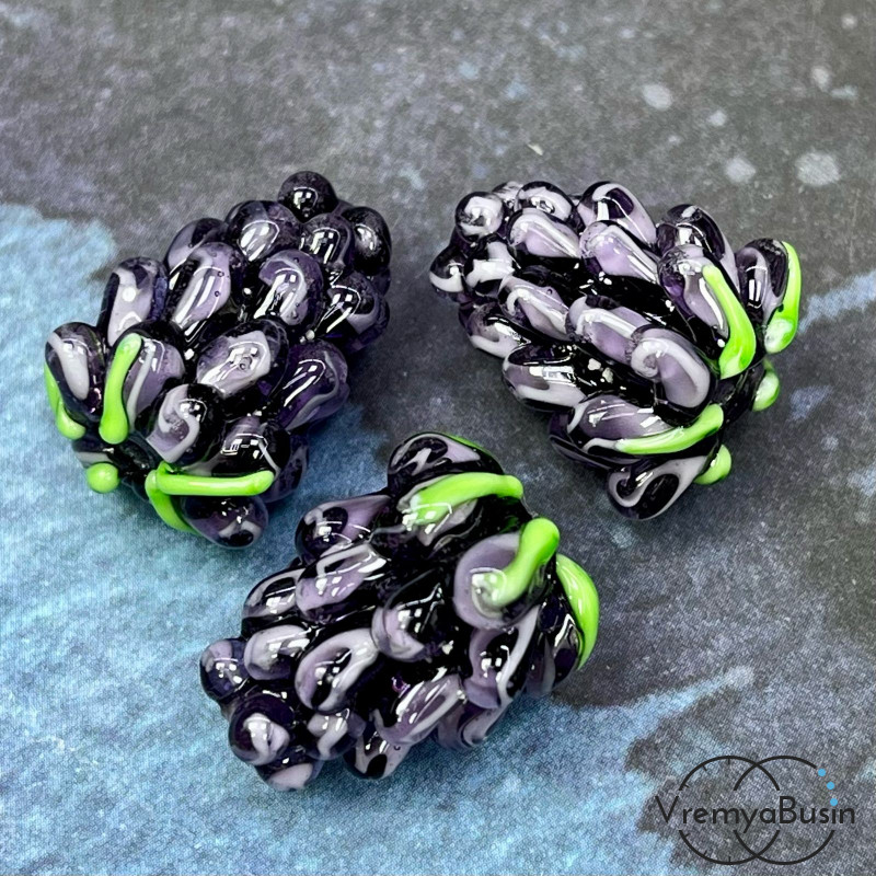 Бусины из стекла лэмпворк "Ежевика", ок. 20х15 мм  ок.  (1 шт.)