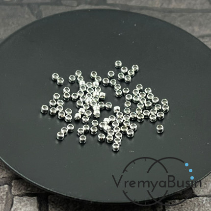 Кримпы зажимные, 1.5х2 мм, латунь с родиевым покрытием  (упак. 100 шт.)