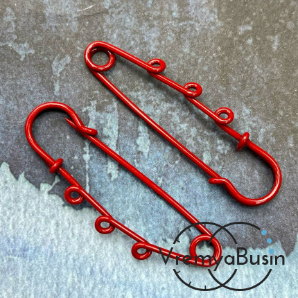 Основа для броши - булавка с 3 петлями, 60х18 мм, с эмалью цв.  красный (1 шт.)