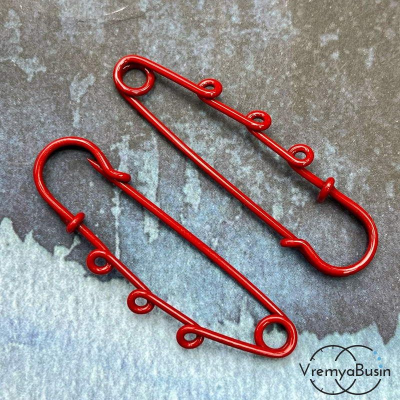 Основа для броши - булавка с 3 петлями, 60х18 мм, с эмалью цв.  красный (1 шт.)
