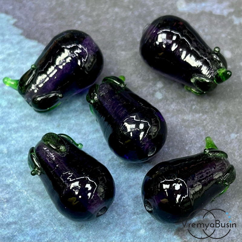 Бусины из стекла лэмпворк "Баклажан", ок. 20х13 мм  (1 шт.)