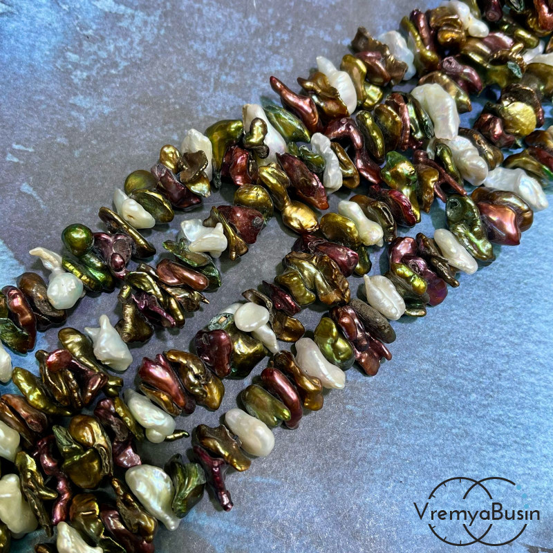 Жемчуг натуральный тонир., ок. 20х6 мм (нить,  ок. 80  шт.)