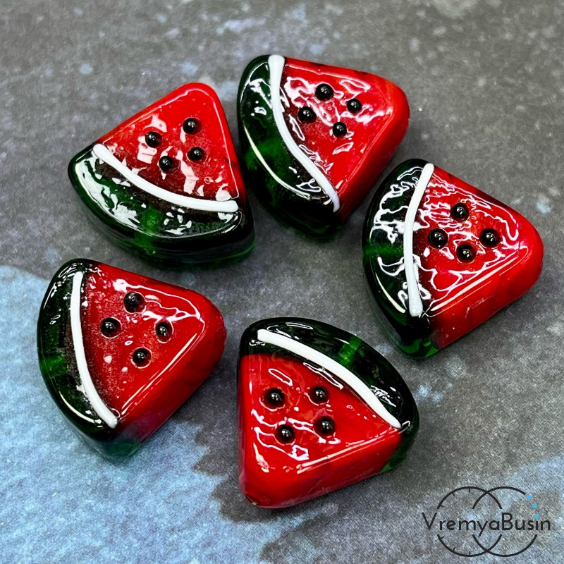 Бусины из стекла лэмпворк "Арбуз", 20х20х10 мм  (1 шт.)