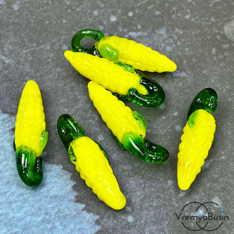 Подвеска из стекла "Кукуруза", 25х8 мм (1 шт.)