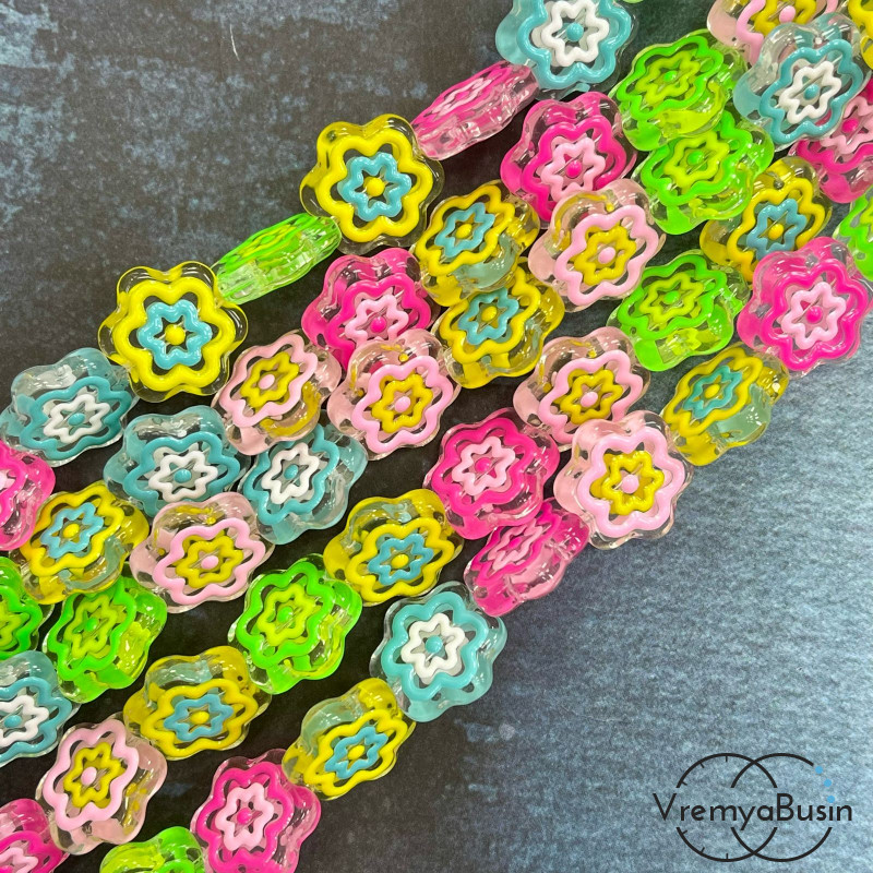 Бусины из стекла лэмпворк, цветок 20х5 мм (1/2 нити, ок.     10 шт.)