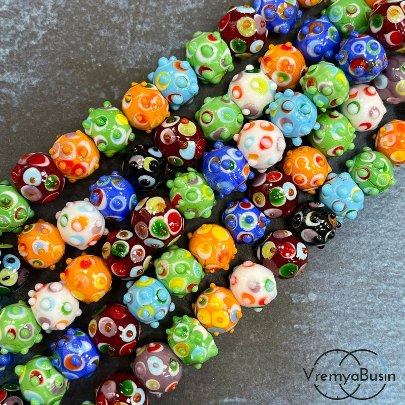Бусины из стекла лэмпворк, шар 12х14 мм (1/2 нити, ок.  15   шт.)