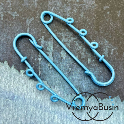 Основа для броши - булавка с 3 петлями, 60х18 мм, с эмалью цв. голубой  (1 шт.)