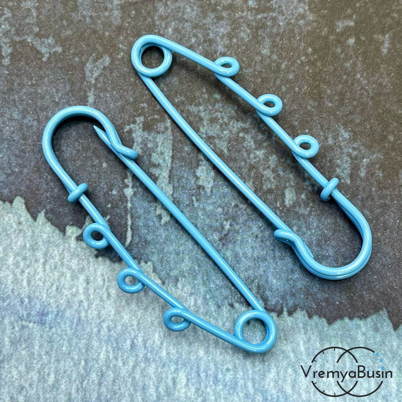 Основа для броши - булавка с 3 петлями, 60х18 мм, с эмалью цв. голубой  (1 шт.)