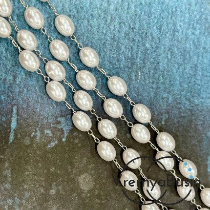 Цепочка декоративная с бусинами, металл цв. серебро (1 м.)