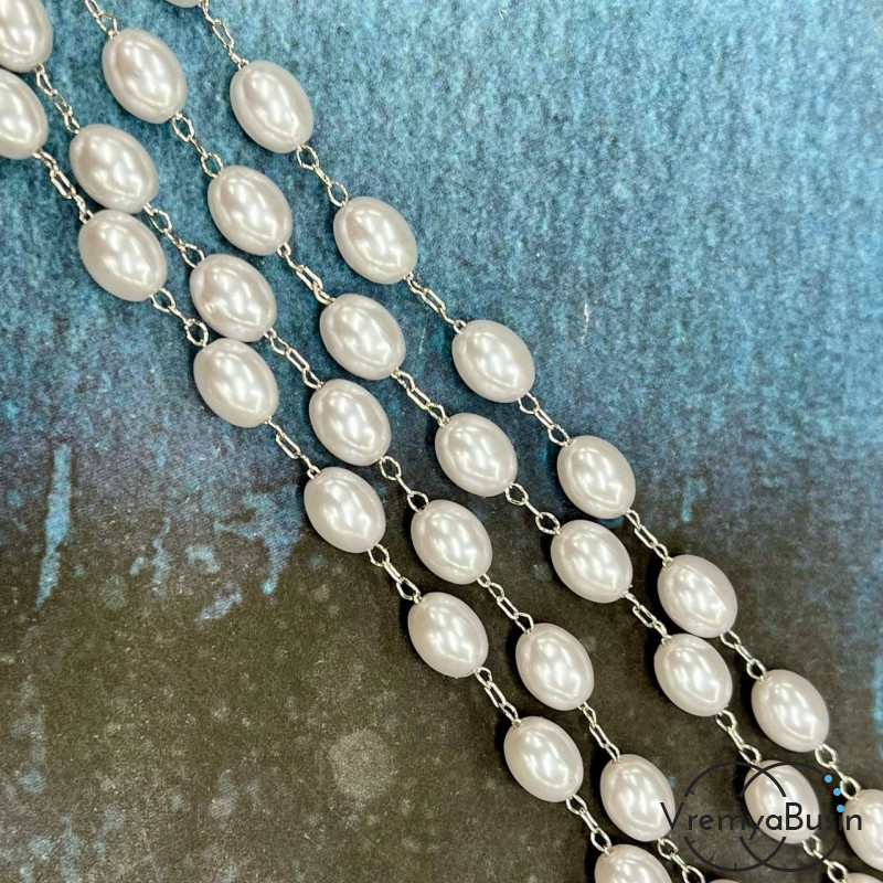 Цепочка декоративная с бусинами, металл цв. серебро (1 м.)