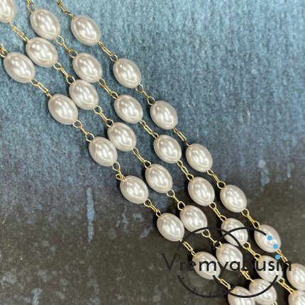 Цепочка декоративная с бусинами, металл цв. золото  (1 м.)