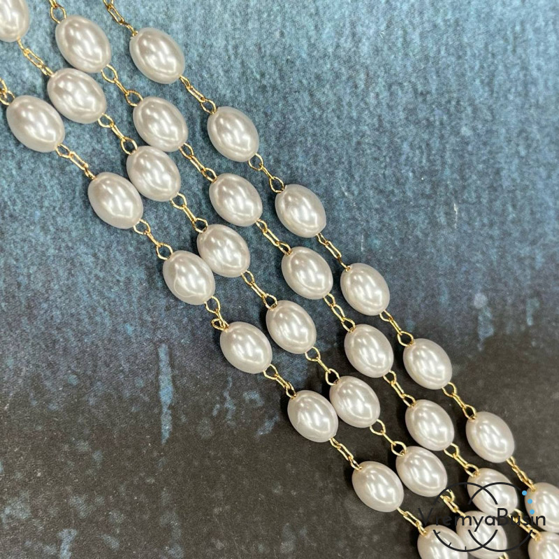 Цепочка декоративная с бусинами, металл цв. золото  (1 м.)