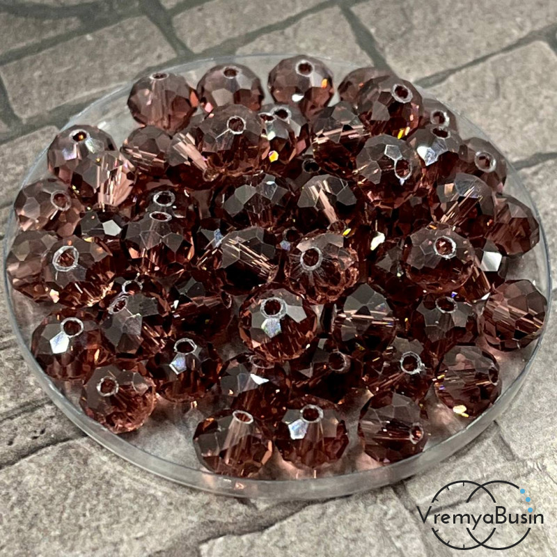 Бусины-рондели из граненого стекла,  6х8 мм, цв. сливовый (упак. 10 шт.)