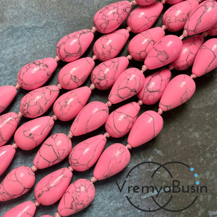 Бирюза имит. из говлита, капля гладкая 10х16 мм, цв. розовый (1/2 нити, ок. 15 шт.)