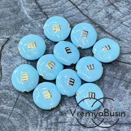 Бусина  с эмалью "m&ms", 14х5 мм, цв. голубой   (1 шт.)