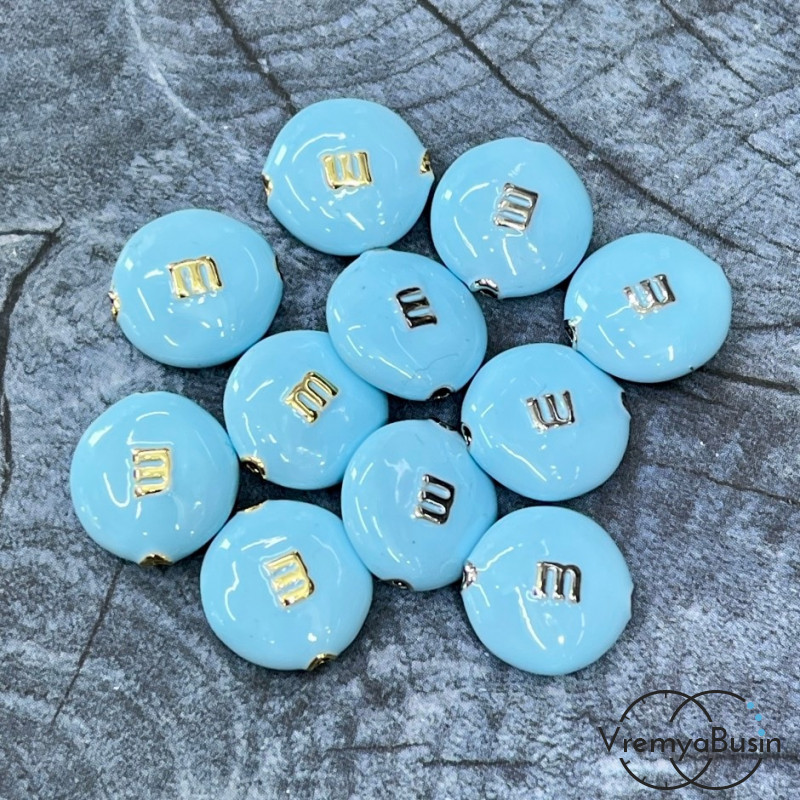 Бусина  с эмалью "m&ms", 14х5 мм, цв. голубой   (1 шт.)