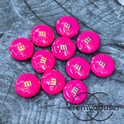 Бусина  с эмалью "m&ms", 14х5 мм, цв.  розовый  (1 шт.)