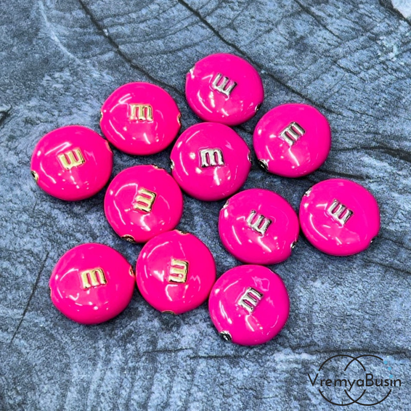 Бусина  с эмалью "m&ms", 14х5 мм, цв.  розовый  (1 шт.)