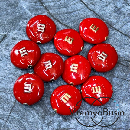 Бусина  с эмалью "m&ms", 14х5 мм, цв.  красный  (1 шт.)