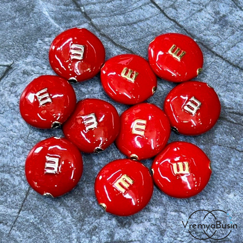 Бусина  с эмалью "m&ms", 14х5 мм, цв.  красный  (1 шт.)