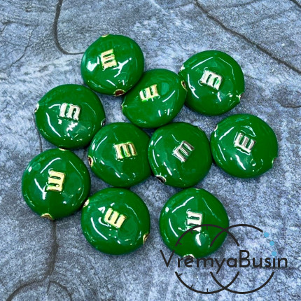 Бусина  с эмалью "m&ms", 14х5 мм, цв.  зеленый  (1 шт.)