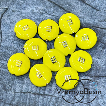 Бусина  с эмалью "m&ms", 14х5 мм, цв.  желтый  (1 шт.)