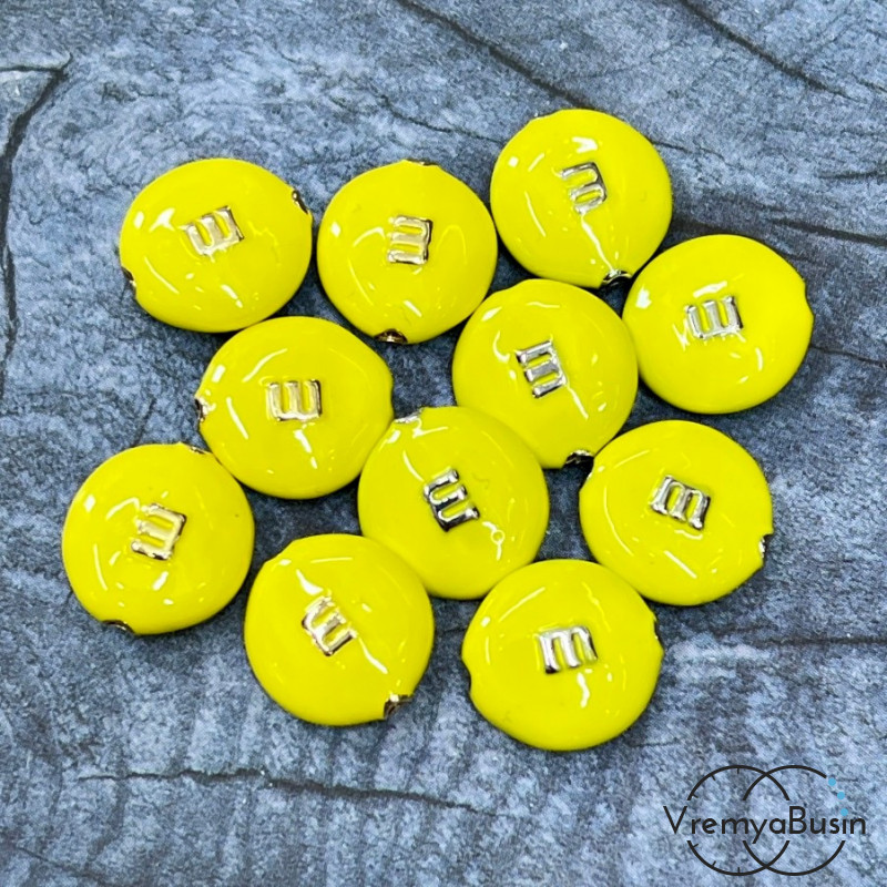 Бусина  с эмалью "m&ms", 14х5 мм, цв.  желтый  (1 шт.)